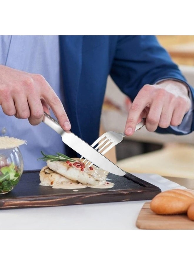 لوكاداه طقم أدوات مائدة فاخر من الفولاذ المقاوم للصدأ مكون من 4 قطع - سكين عشاء، شوكة عشاء، ملعقة طعام، وملعقة شاي - مصقولة بلمسة نهائية عاكسة، مقاومة للصدأ، مناسبة للمنزل والمطبخ وطاولة الطعام - Image 3